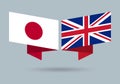 Japan and UK flags. British and Japanese national symbols. Vector illustration.